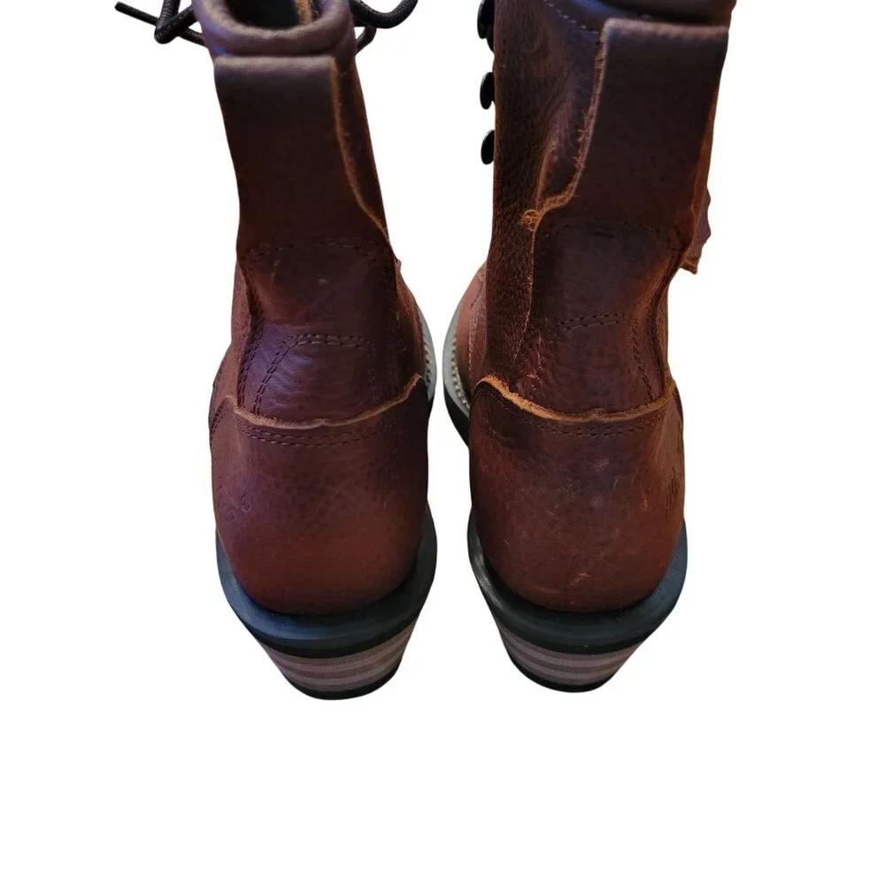 Ad Tec Girls 2 Brown Leather Packer‎ Boots Stacked Heel Water Repellant 4173